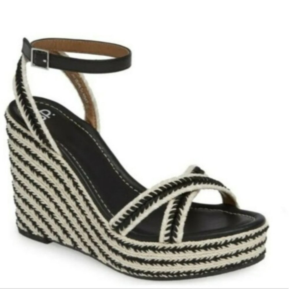 BP. Gabby Woven Wedge Sandal - Black - Picture 1 of 8